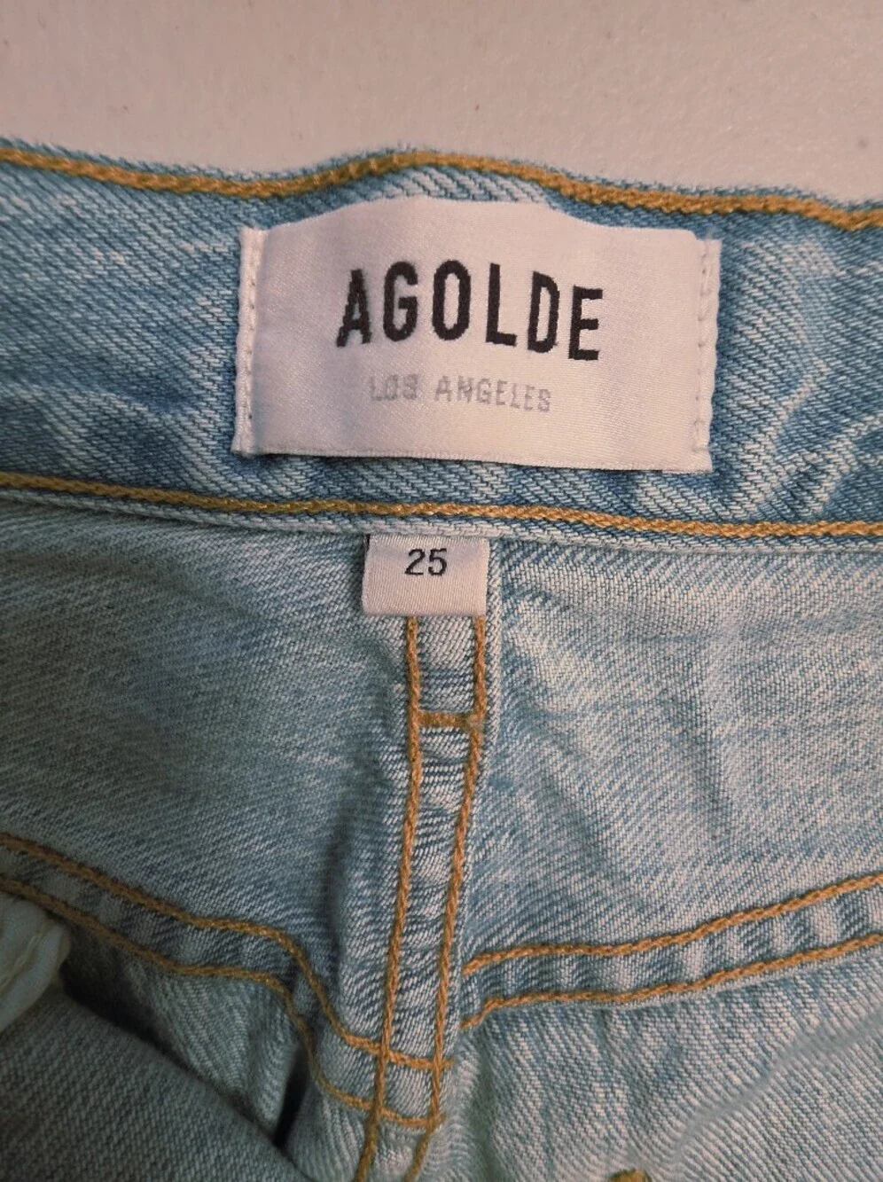 AGOLDE Light Blue High-Rise Straight-Leg Jeans with Knee Distress